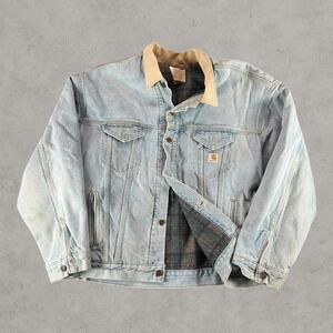 Vintage Carhartt Denim Jacket Men 2XL Blue Trucker Blanket Lined SJB008 Workwear